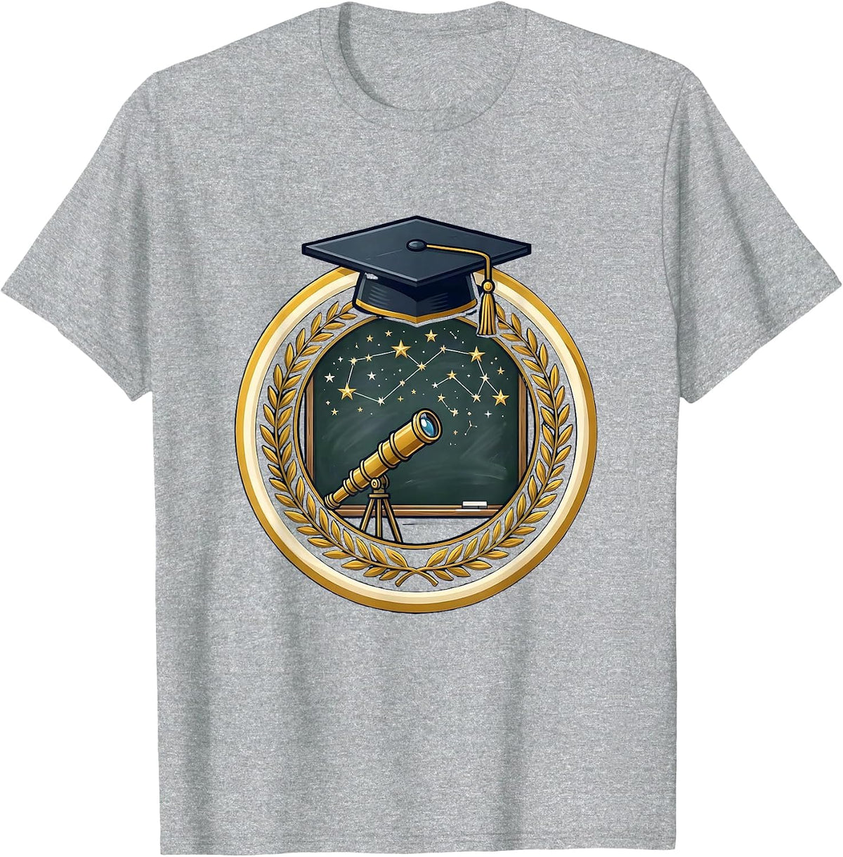 Men's Telescope Stargazing Chalkboard Science Design T-Shirt - Heather Grey