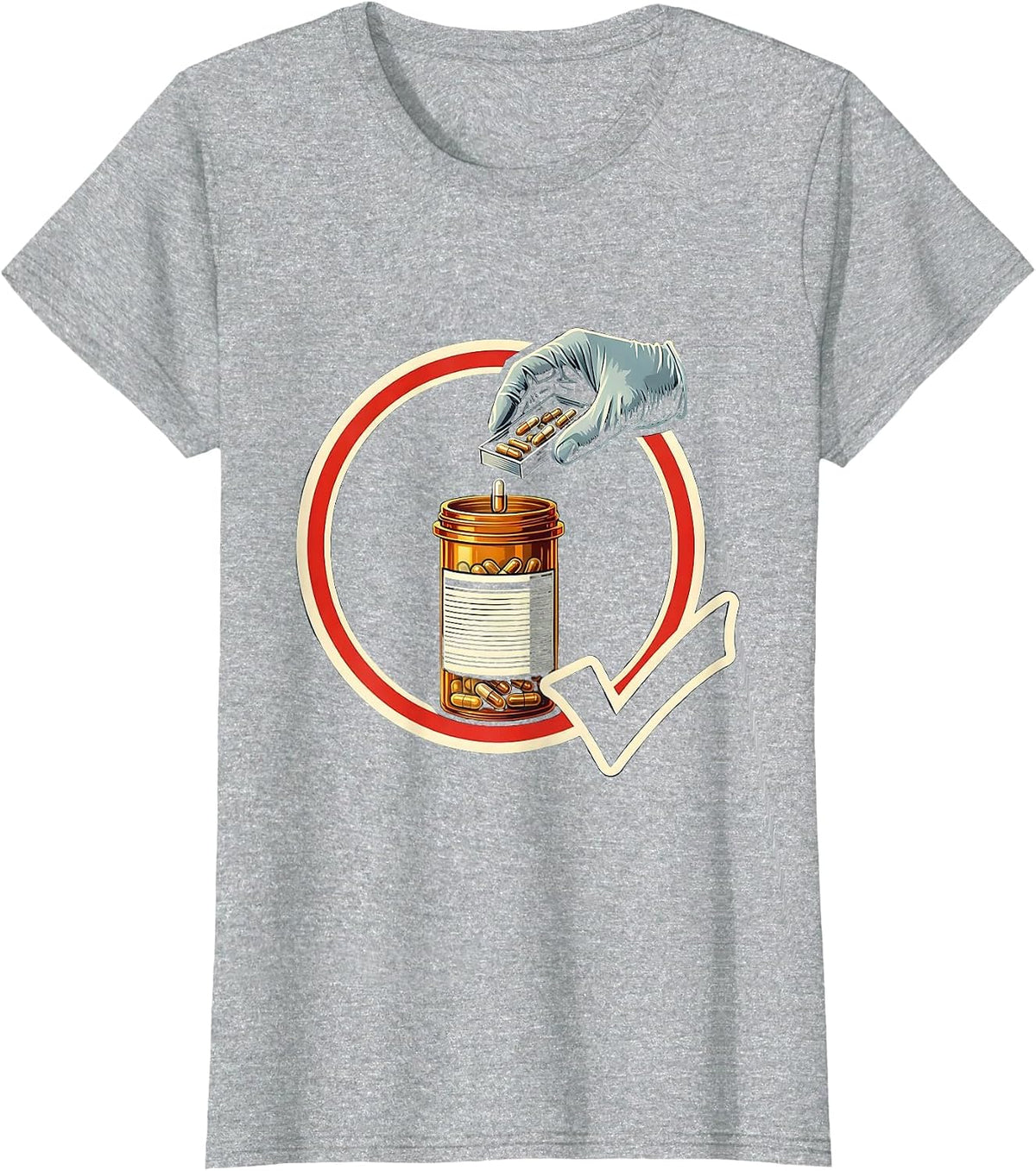 Women's Pharmacy Tech Badge Occupational Humor Crew T-Shirt - Heather Grey