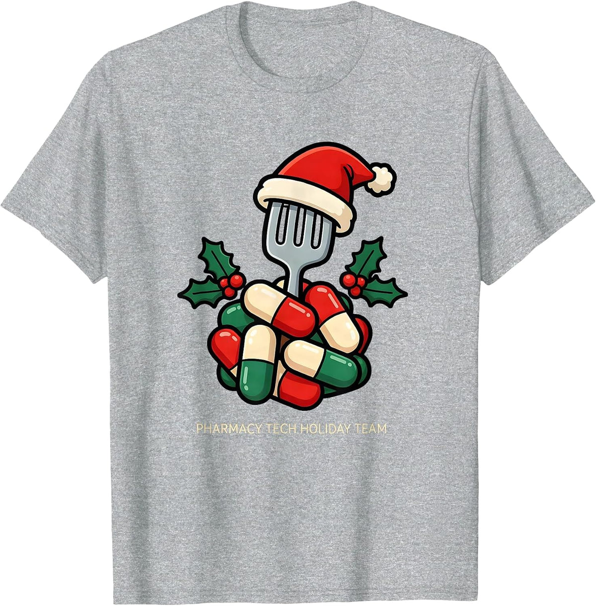 Men's Pharmacy Tech Holiday Team Funny Cartoon Christmas Squad T-Shirt - Heather Grey