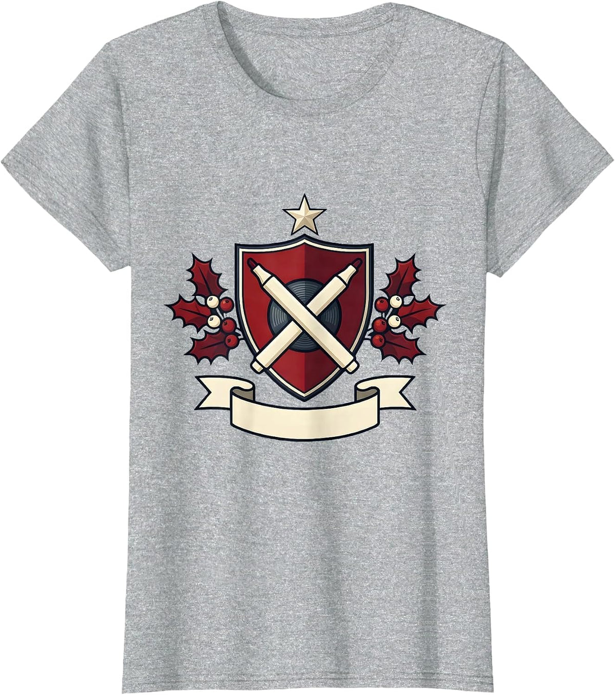 Radiology Tech Shield Crest Christmas Skeleton Humor T-Shirt - Heather Grey