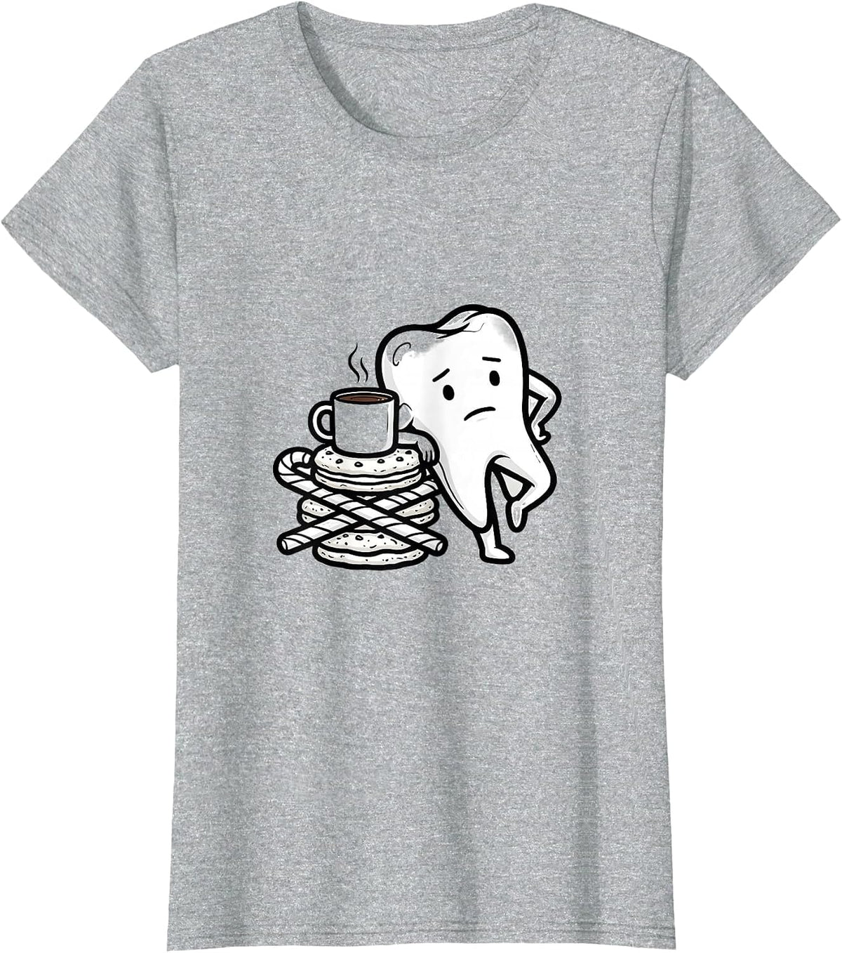 Contour Tooth Dental Humor Christmas Dentist Crew T-Shirt - Heather Grey