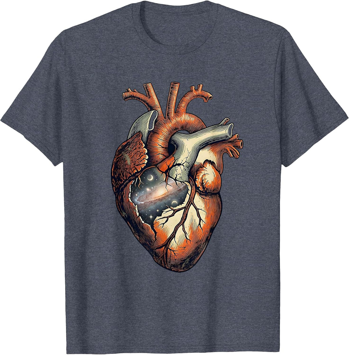Cracked Heart Galaxy Universe Illustration T-Shirt - Heather Blue