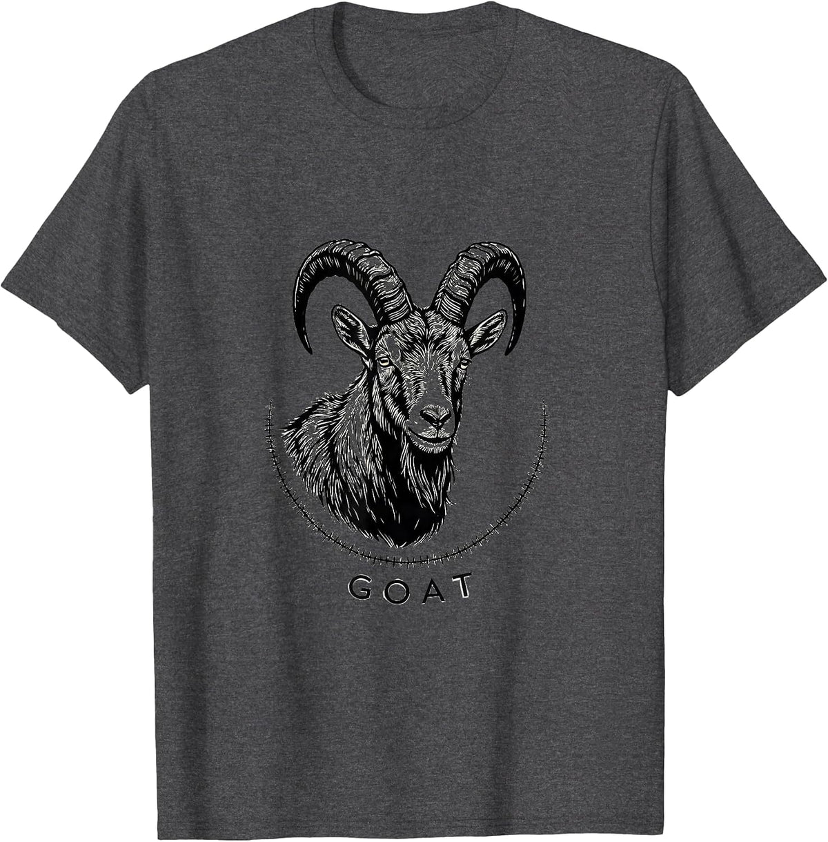 GOAT Minimalist Line Art Animal Badge Patch T-Shirt - Dark Heather Grey