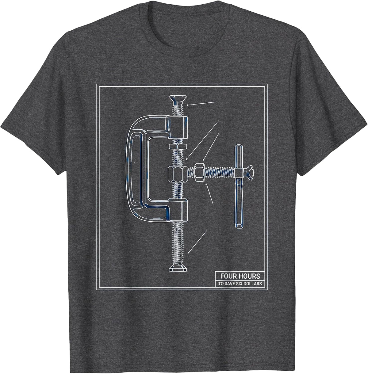 Men's Four Hours To Save Six Dollars Funny Woodworker Carpenter T-Shirt - Dark Heather Grey