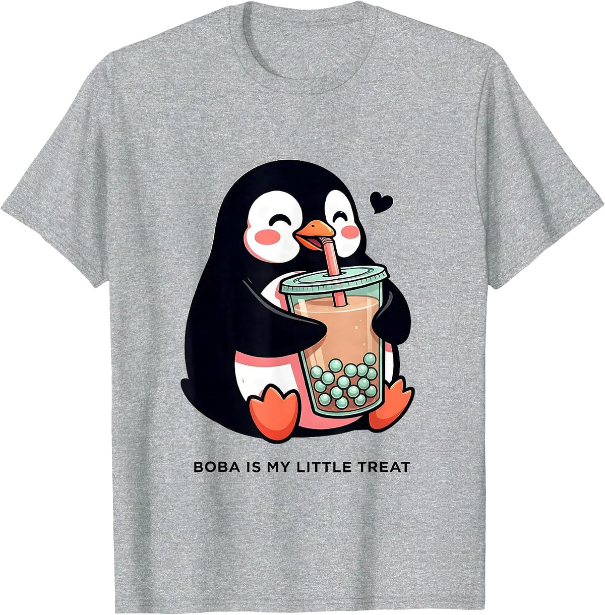Men's Boba Is My Little Treat Cute Kawaii Penguin Bubble Tea Lover T-Shirt - Heather Grey
