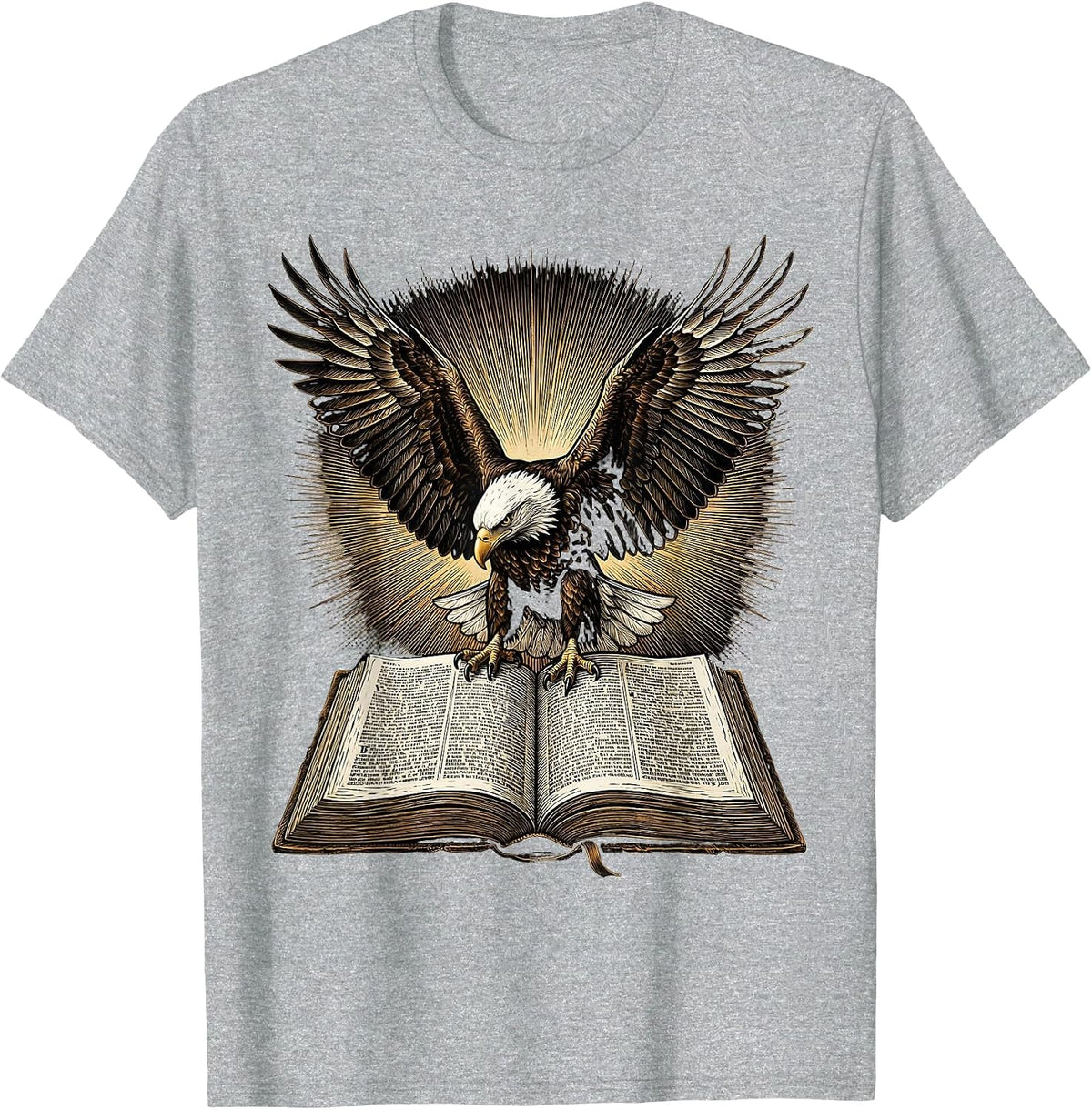Men's Bald Eagle Over Bible Patriotic Christian Graphic T-Shirt - Heather Grey