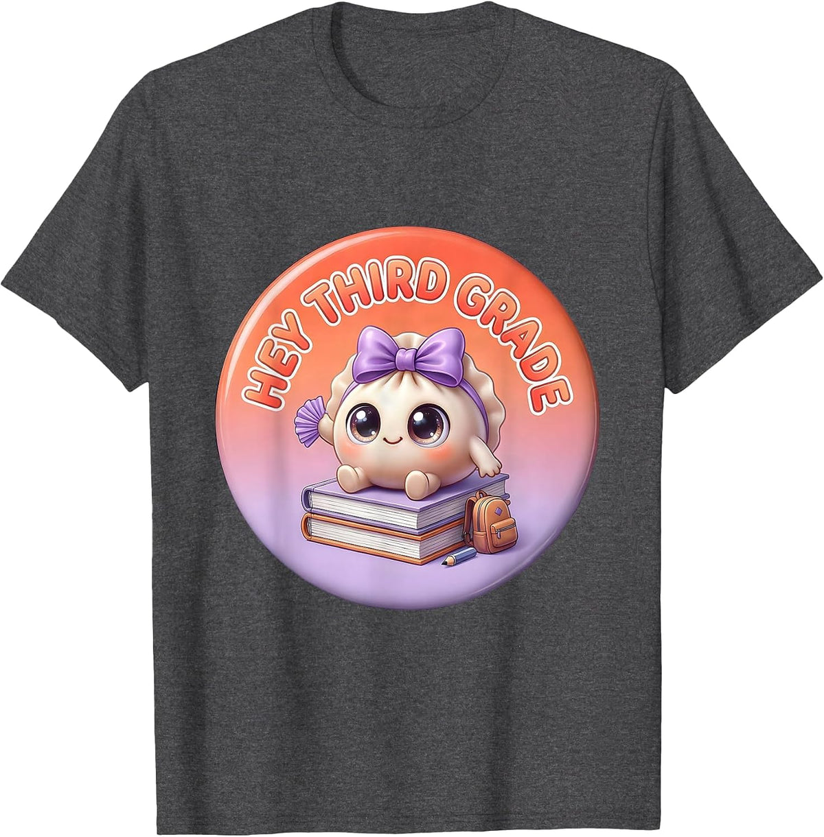 Hey Third Grade Cute Dumpling Back to School Girl Teacher T-Shirt - Dark Heather Grey