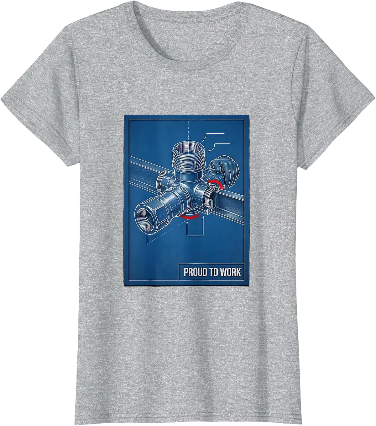 Proud To Work Technical Blueprint Labor Day Union Worker T-Shirt - Heather Grey