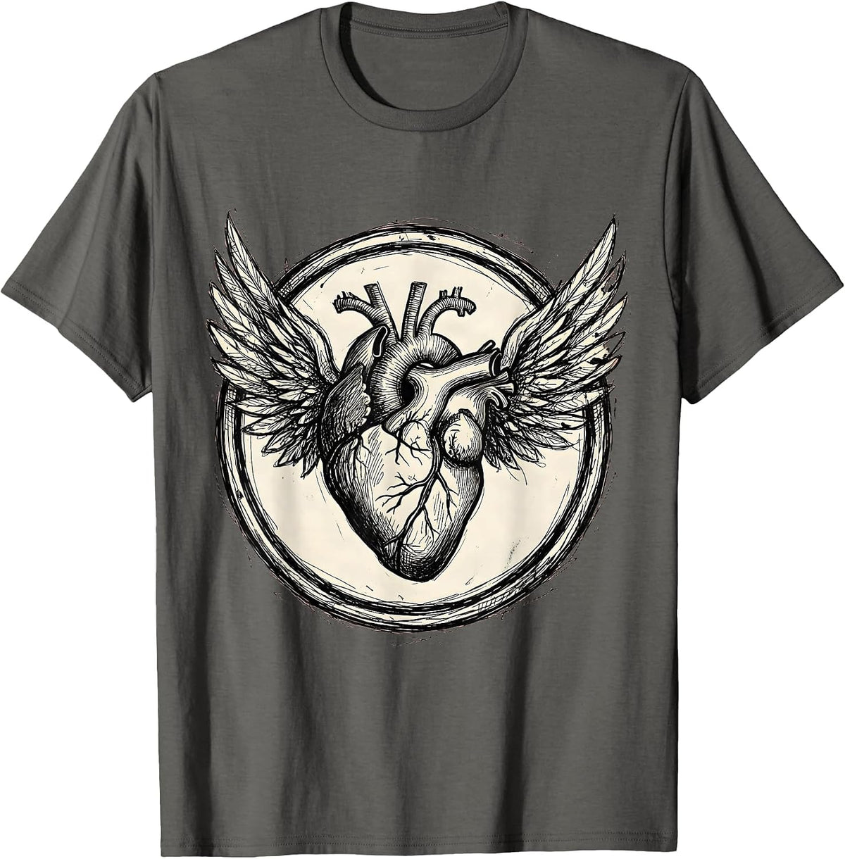 Anatomical Heart With Wings Medical Assistant Gift T-Shirt - Asphalt Grey