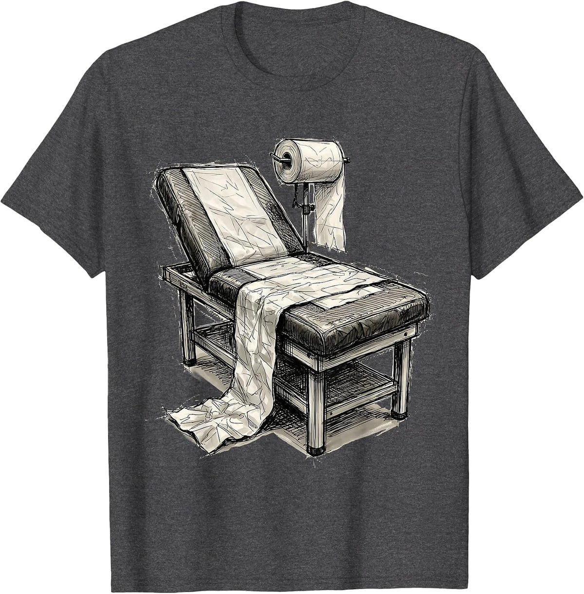 School Nurse Exam Table Illustration Gift T-Shirt - Dark Heather Grey