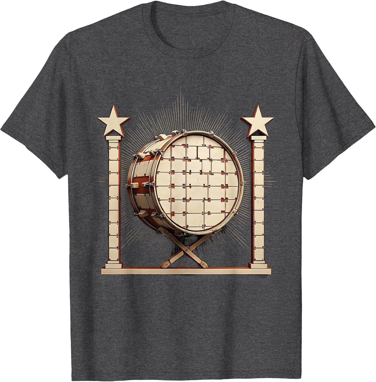 Men's Kick-Drum-and-Pedal Drummer Humor Vintage Percussionist Gift T-Shirt - Dark Heather Grey