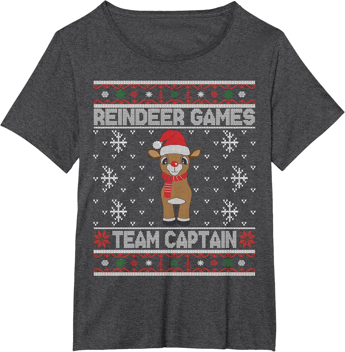 Reindeer Game Team Captain Ugly Xmas Party Sweater T-Shirt - Dark Heather Grey