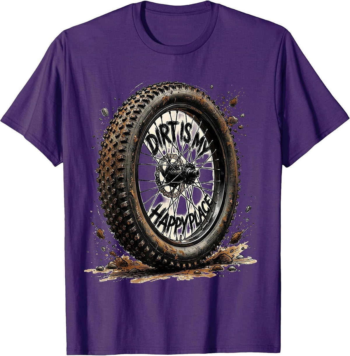 Dirt Is My Happy Place MTB Cycling Design T-Shirt - Purple