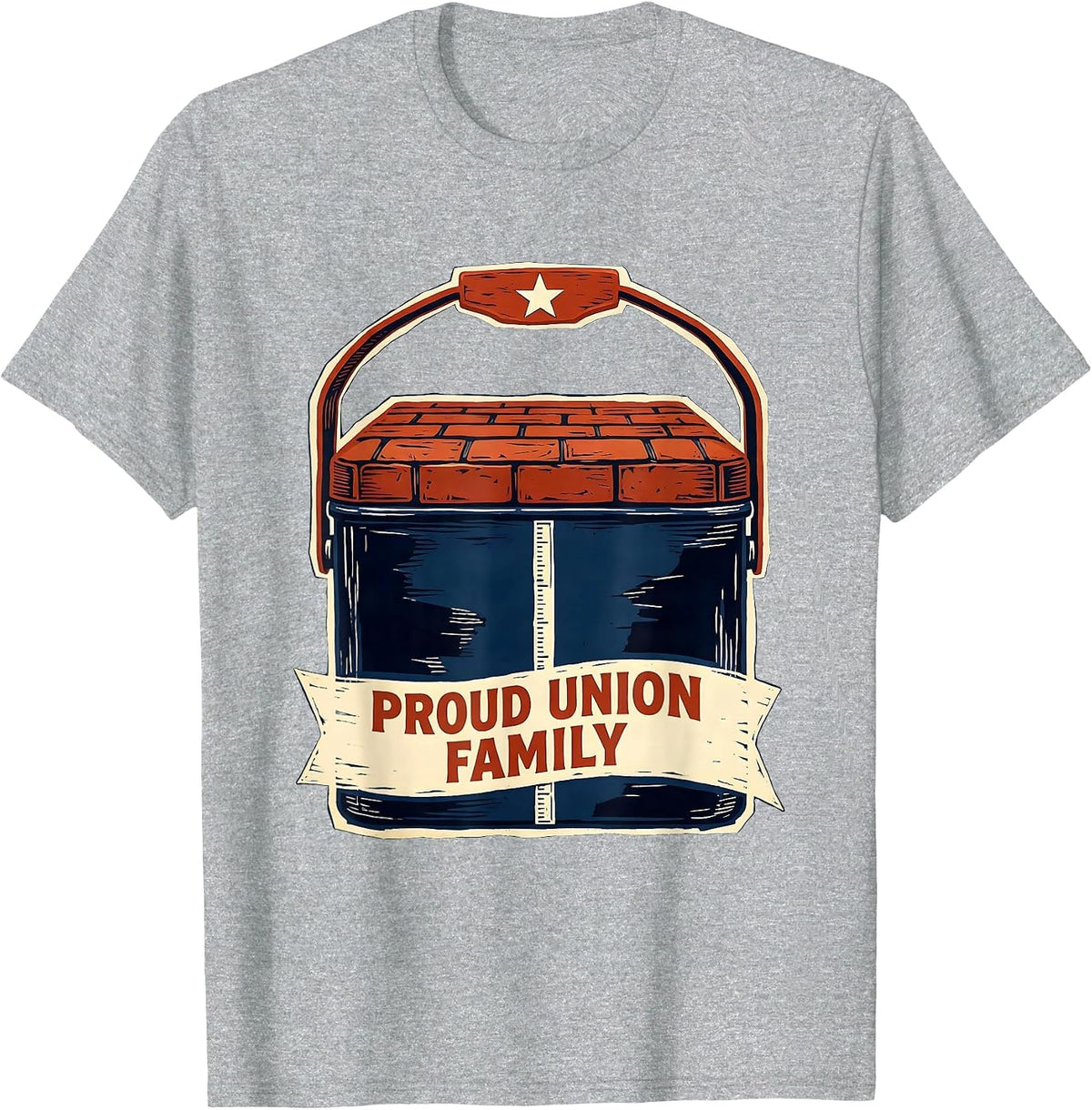 Men's Proud Union Family Linocut Labor Day Union Worker Solidarity T-Shirt - Heather Grey