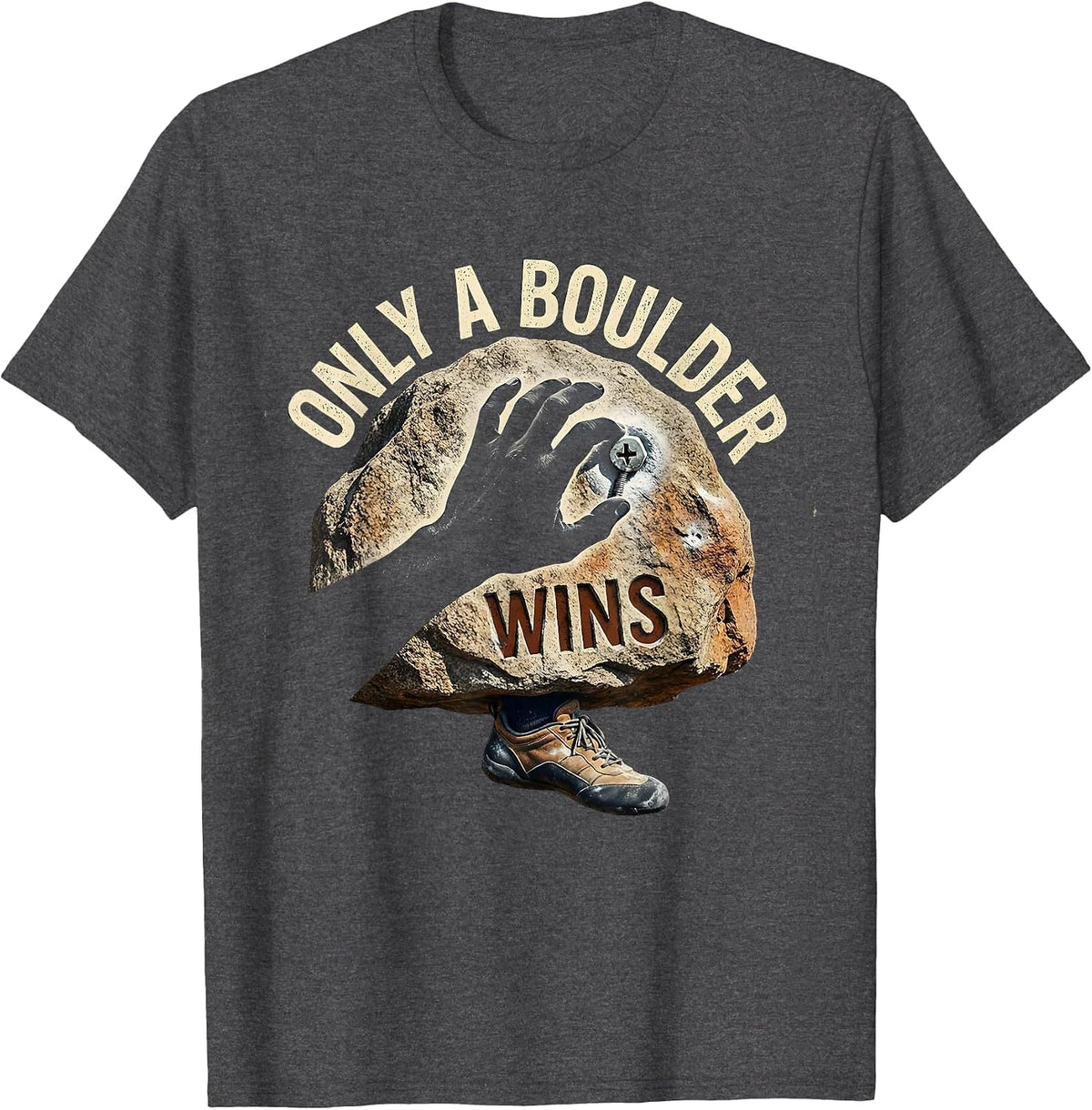 Only A Boulder Wins Vintage Rock Climbing Bouldering Humor T-Shirt - Dark Heather Grey