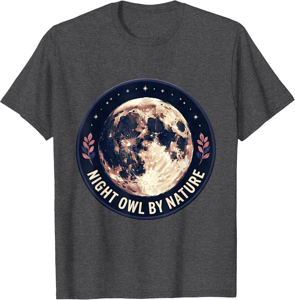 Night Owl By Nature Whimsical Boho Moon Phase Celestial T-Shirt - Dark Heather Grey