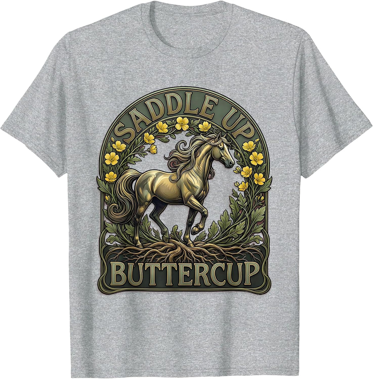 Men's Saddle Up Buttercup Horse Riding Design T-Shirt - Heather Grey