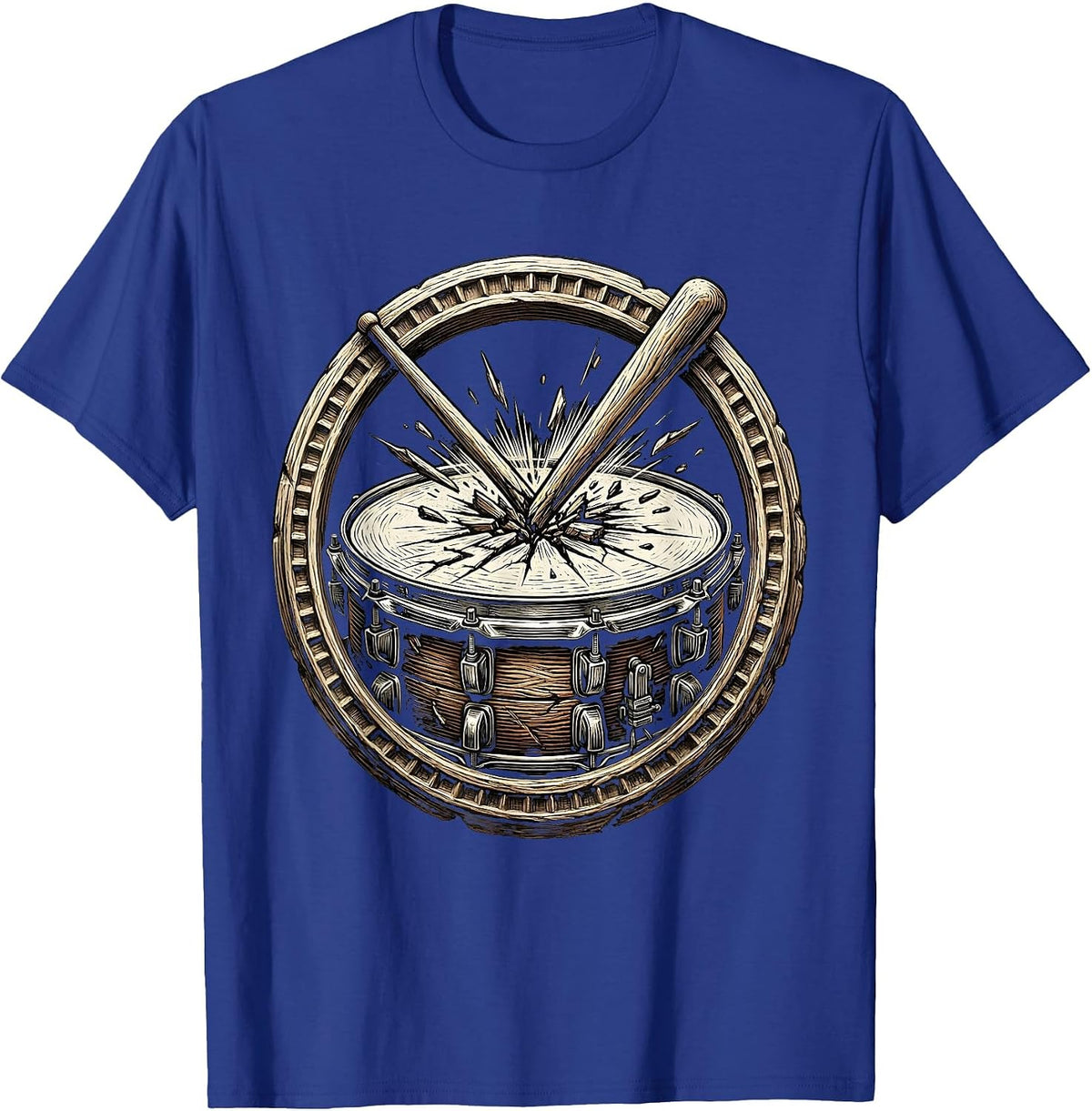 Broken Drumstick Snare Drum 90s Band Graphic T-Shirt - Royal Blue