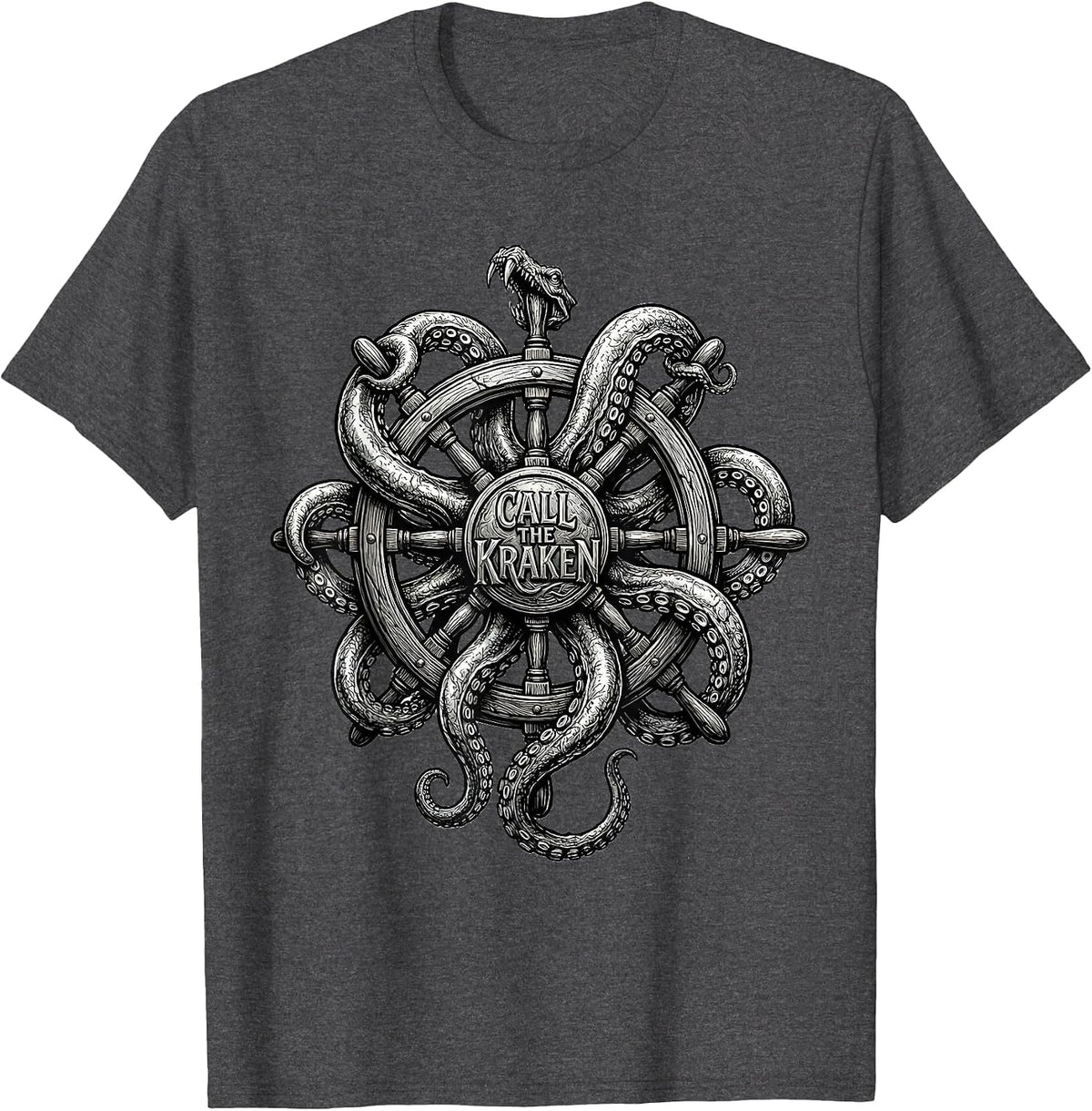 Call The Kraken Line Art Octopus Kraken Marine Animal Lover T-Shirt - Dark Heather Grey