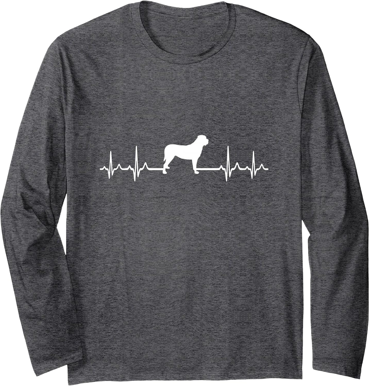Heartbeat Dog - ECG Pulse Mastiff Long Sleeve T-Shirt - Adult Unisex Dark Heather Grey