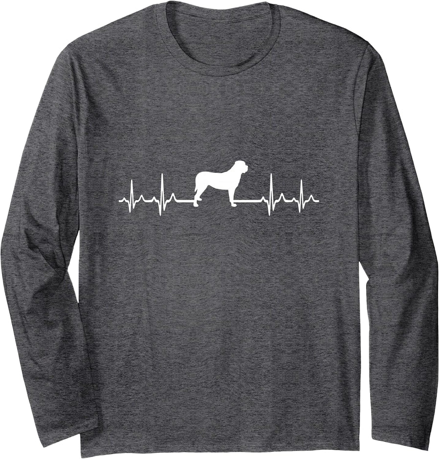 Heartbeat Dog - ECG Pulse Mastiff Long Sleeve T-Shirt - Adult Unisex Dark Heather Grey