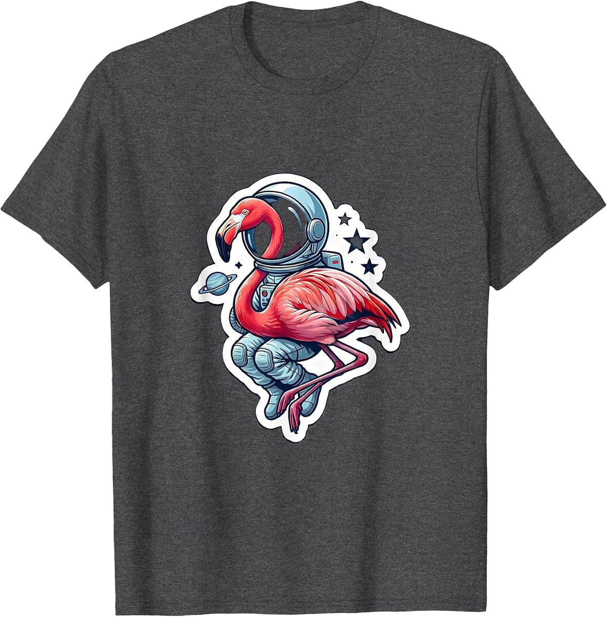 Men's Astronaut Flamingo Floating in Outer Space T-Shirt - Dark Heather Grey