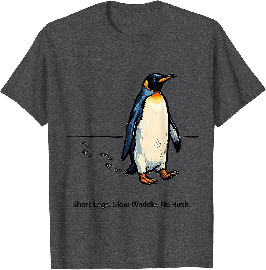 Men's Short Legs. Slow Waddle. No Rush. Funny Penguin Lover Humor T-Shirt - Dark Heather Grey