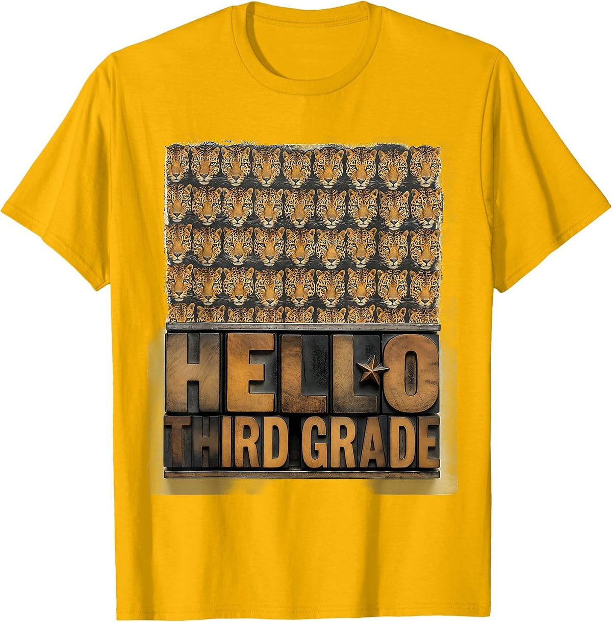 Hello Third Grade Leopard Teacher Student Back To School T-Shirt - Golden Yellow