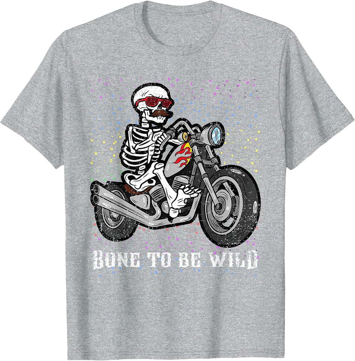 Skeleton Riding Motorcycle Halloween Costume Biker Rider T-Shirt - Heather Grey