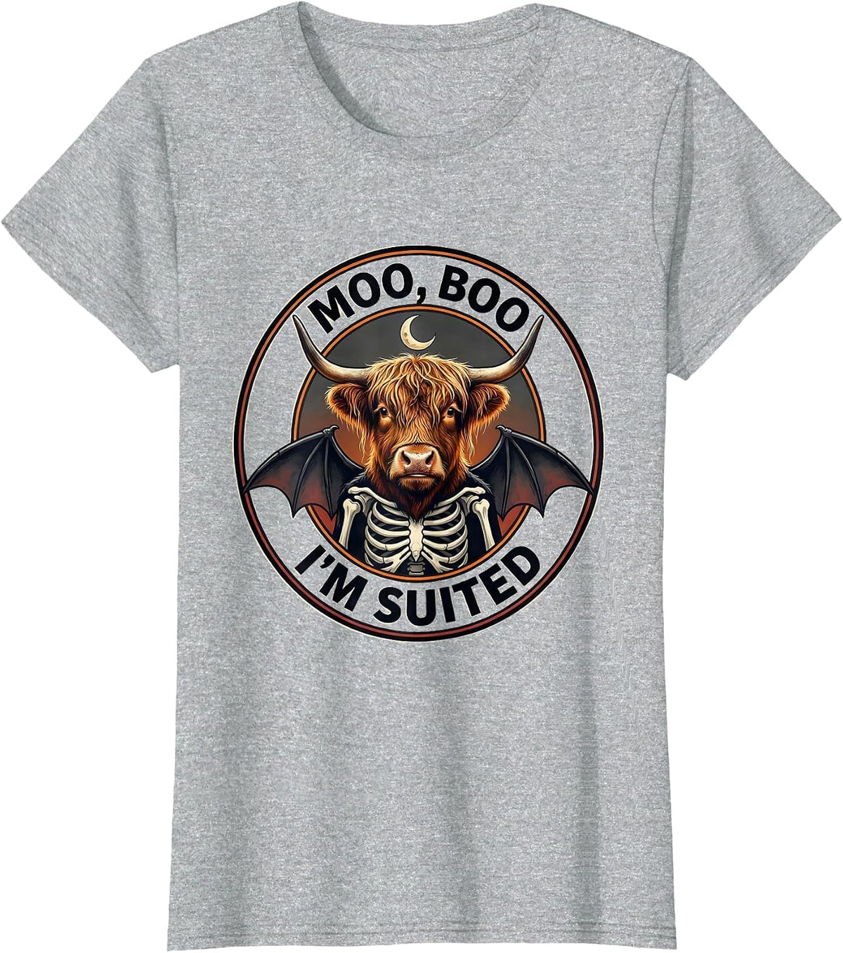 Moo, Boo, I'm Suited Funny Highland Cow Halloween Costume T-Shirt - Heather Grey