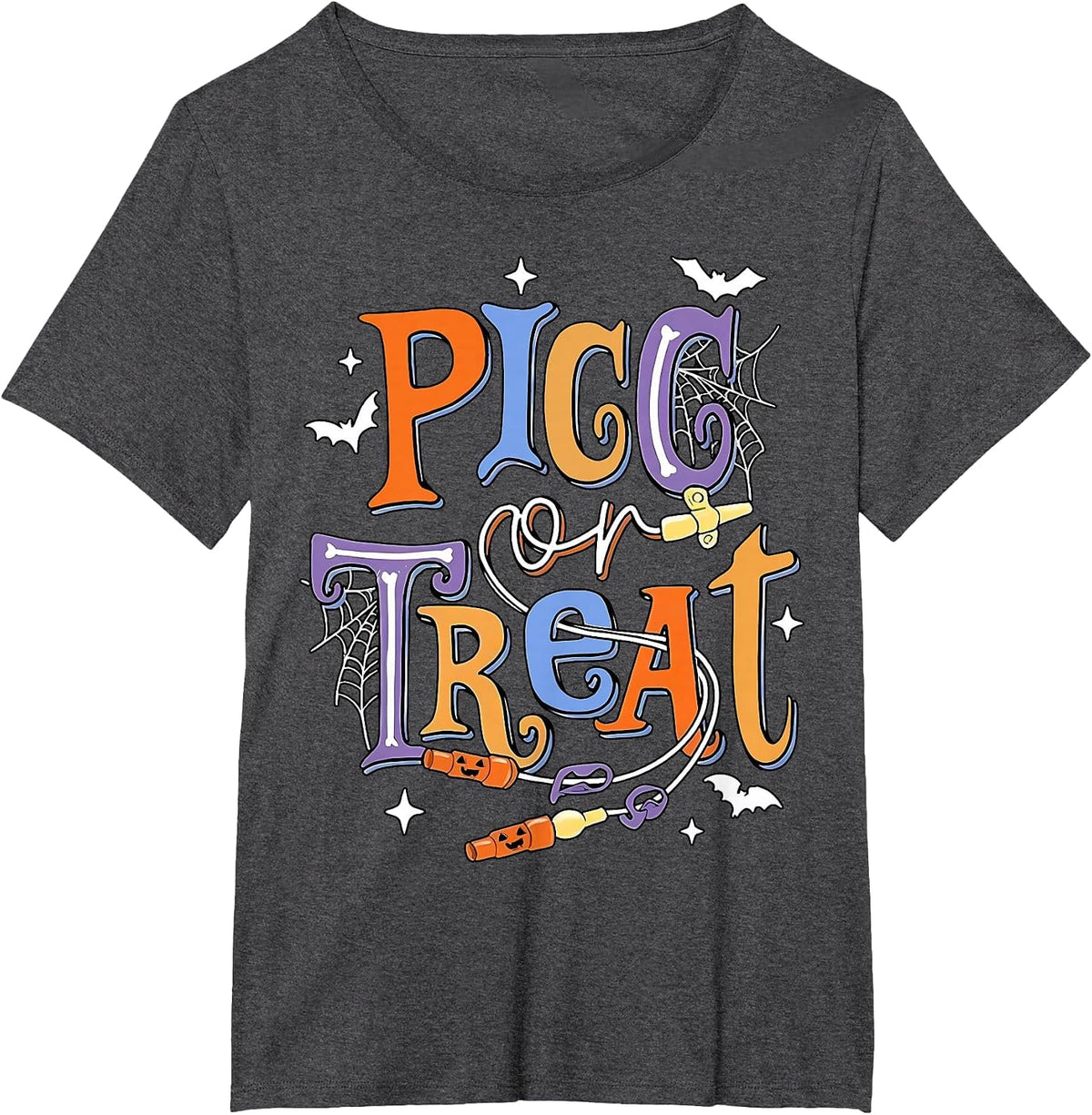 PICC Or Treat Vascular Access Team PICC IV Nurse Halloween T-Shirt - Dark Heather Grey