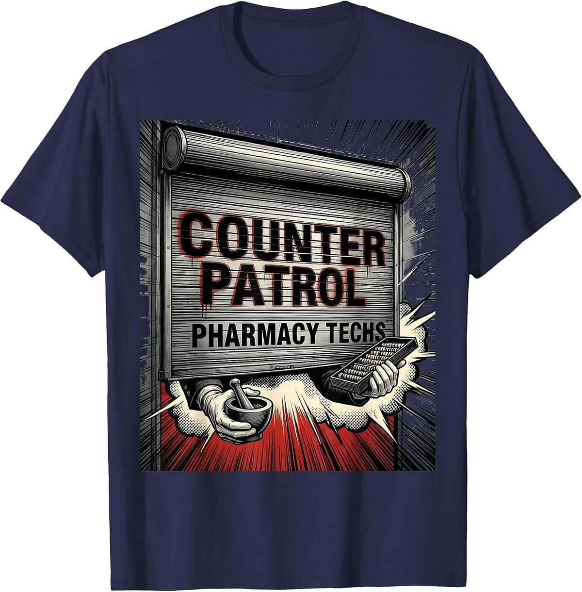 Counter Patrol Pharmacy Techs Funny Pharmacy Tech Humor T-Shirt - Navy Blue