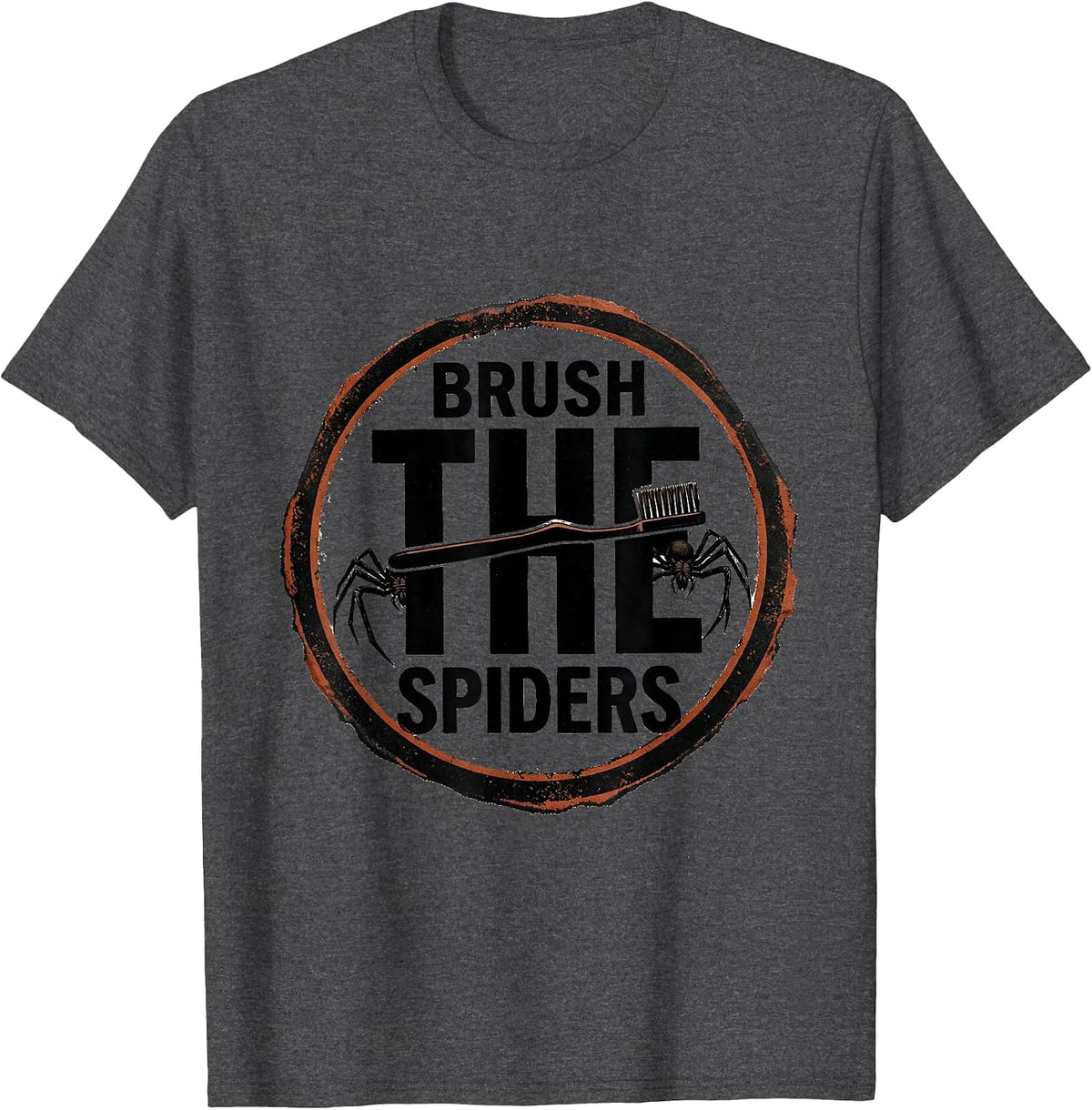 Brush the Spiders Rubber Stamp Halloween Dentist Dental Pun T-Shirt - Dark Heather Grey