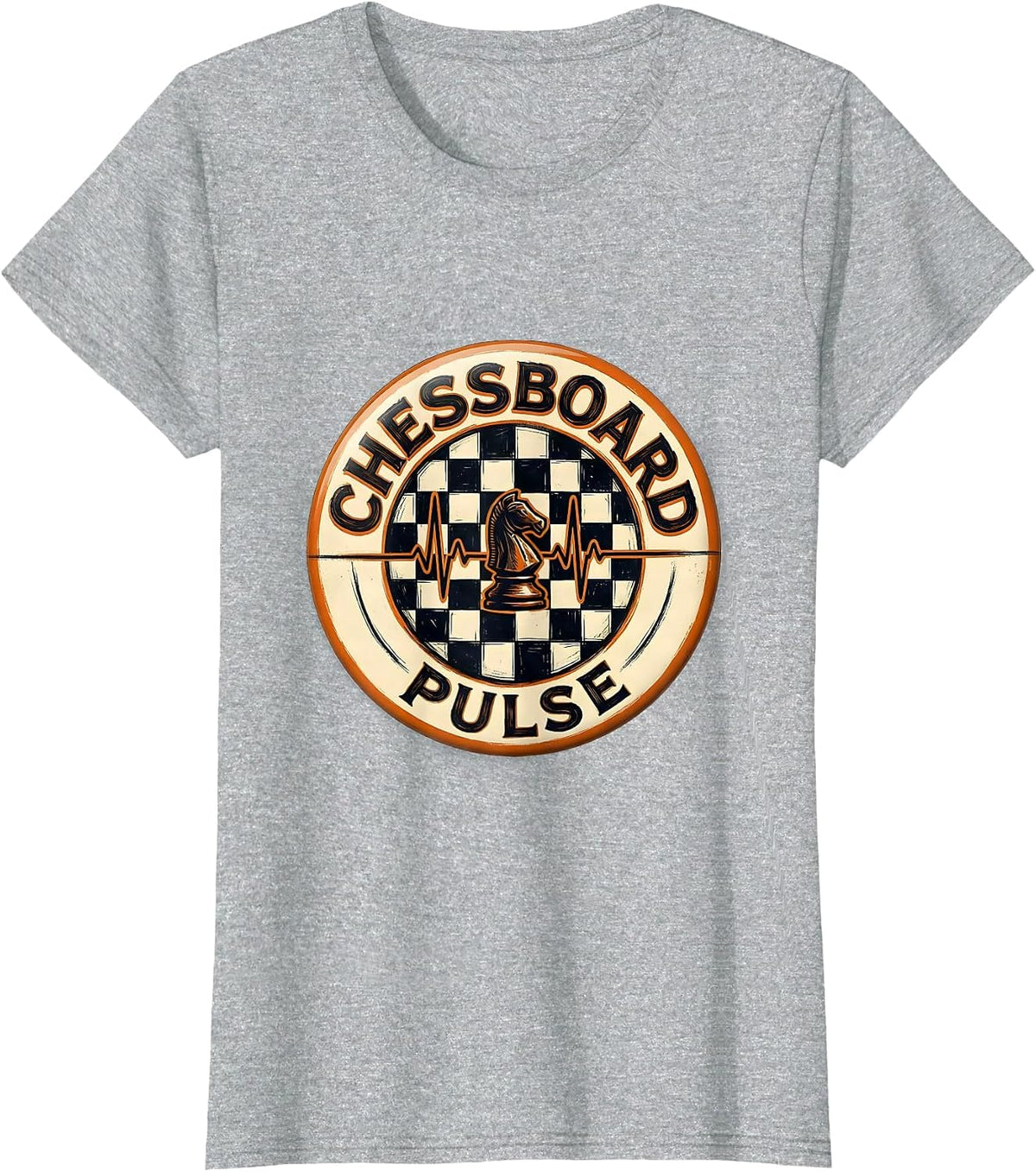 Chessboard Pulse Vintage Chess Enthusiast Gamer T-Shirt - Heather Grey