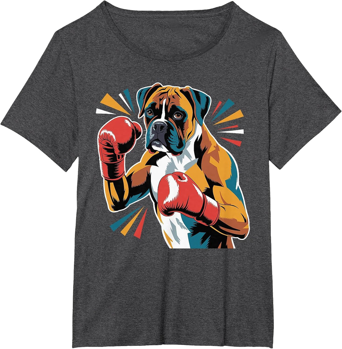 Colorful Funny Boxing Dog Lovers Kickboxing Boxer Training T-Shirt - Dark Heather Grey