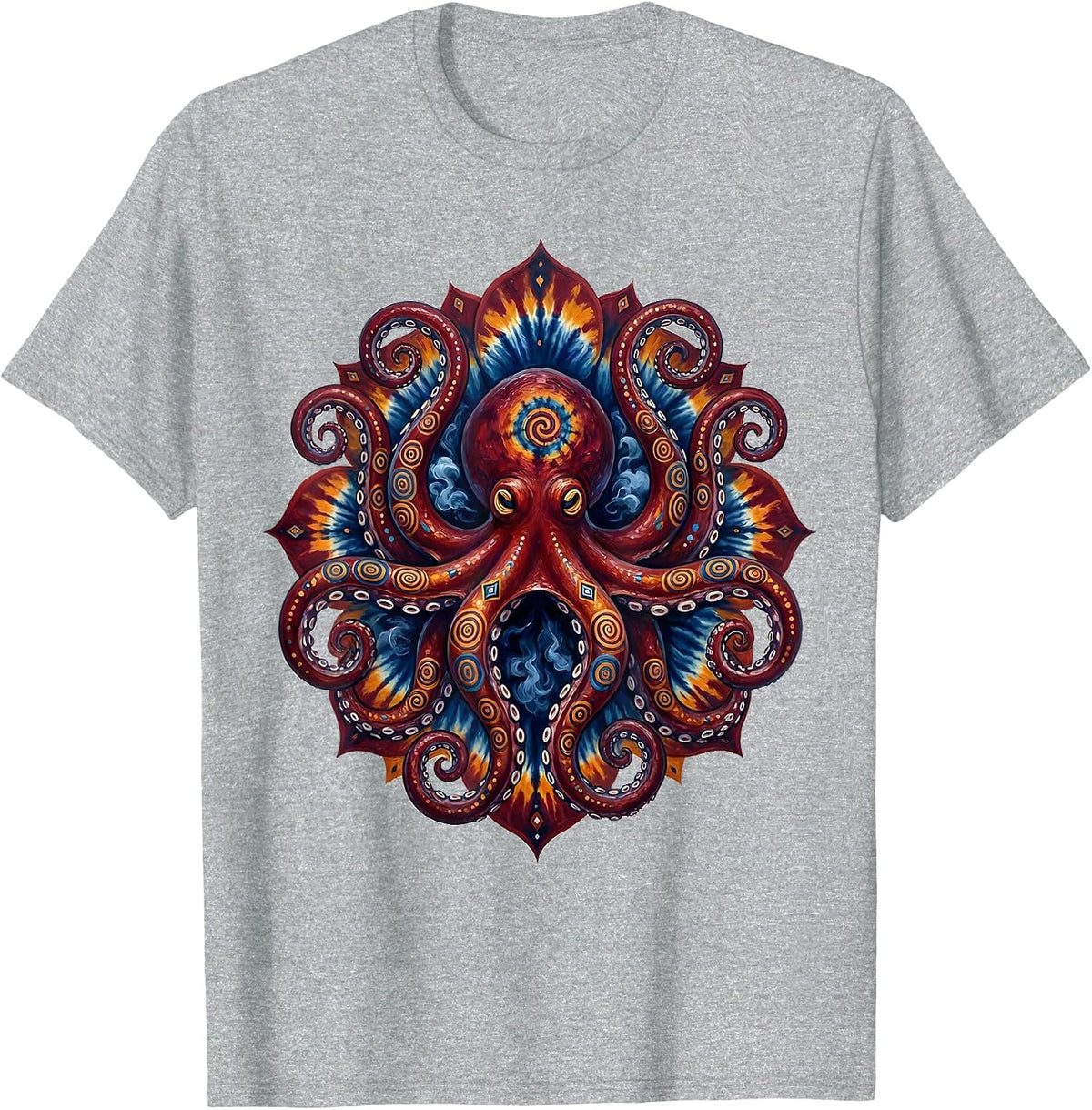 Men's Tie Dye Octopus Inking Rainbow Swirl Art T-Shirt - Heather Grey