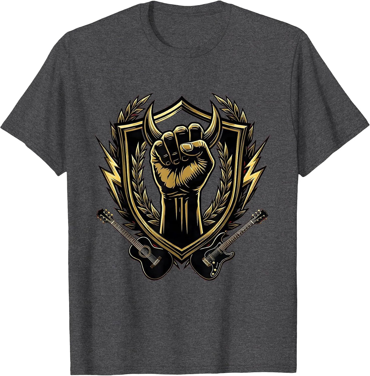 Devil Horns Hand Sign Rock On Graphic T-Shirt - Dark Heather Grey