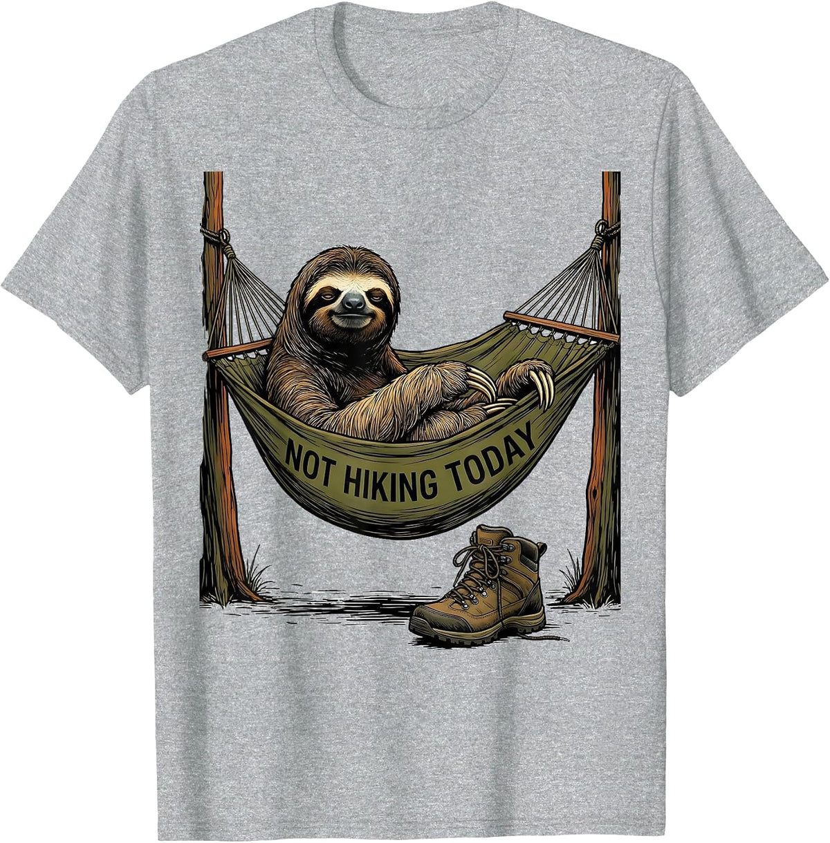 Men's Not Hiking Today Funny Sloth Lover Lazy Humor Gift T-Shirt - Heather Grey