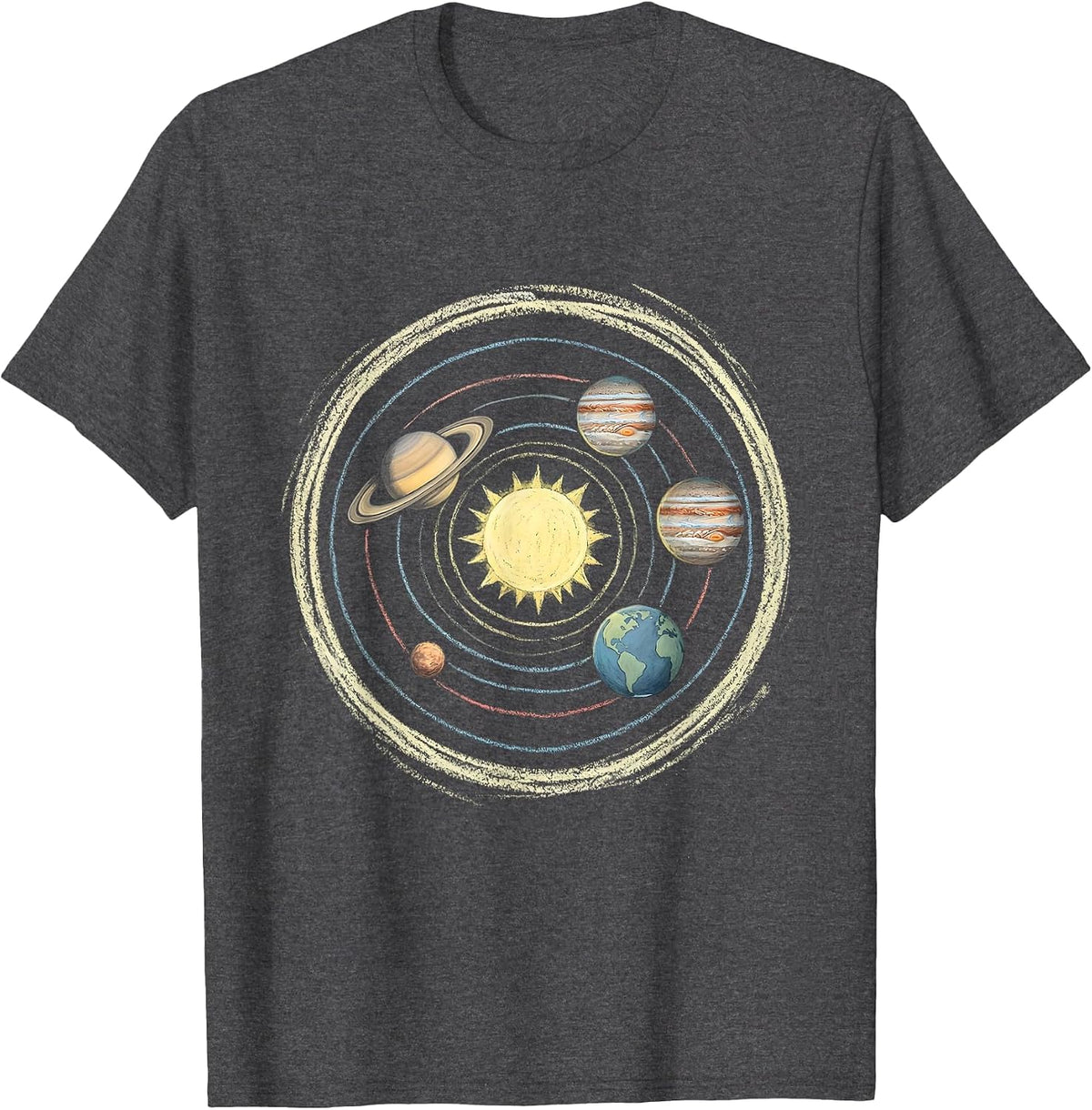 Chalk Solar System Blacktop Space Art T-Shirt - Dark Heather Grey
