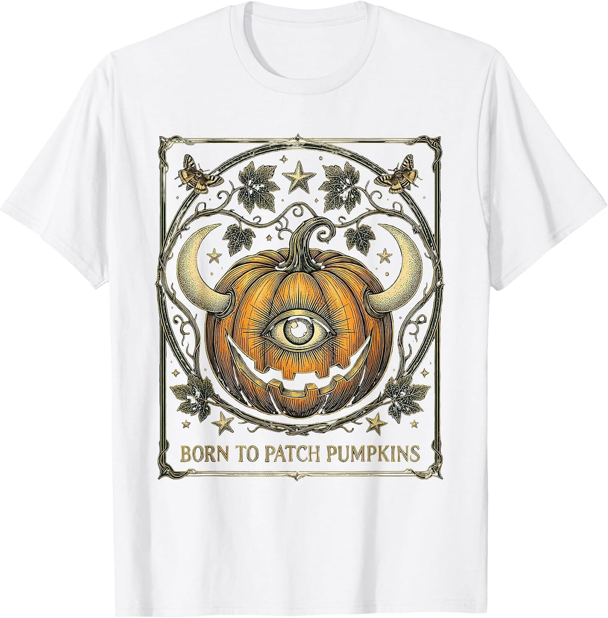 Men's Born to Patch Pumpkins Fall Harvest Design T-Shirt - White