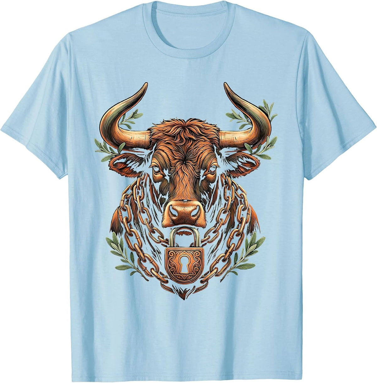 Chained Bull Graphic Tee - Gender Keeper Design T-Shirt - Baby Blue