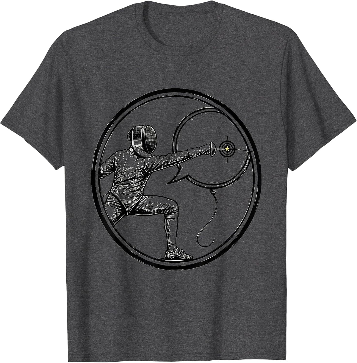 Men's Circular Fencer Badge Humor Fencing Sport Fan Gift T-Shirt - Dark Heather Grey