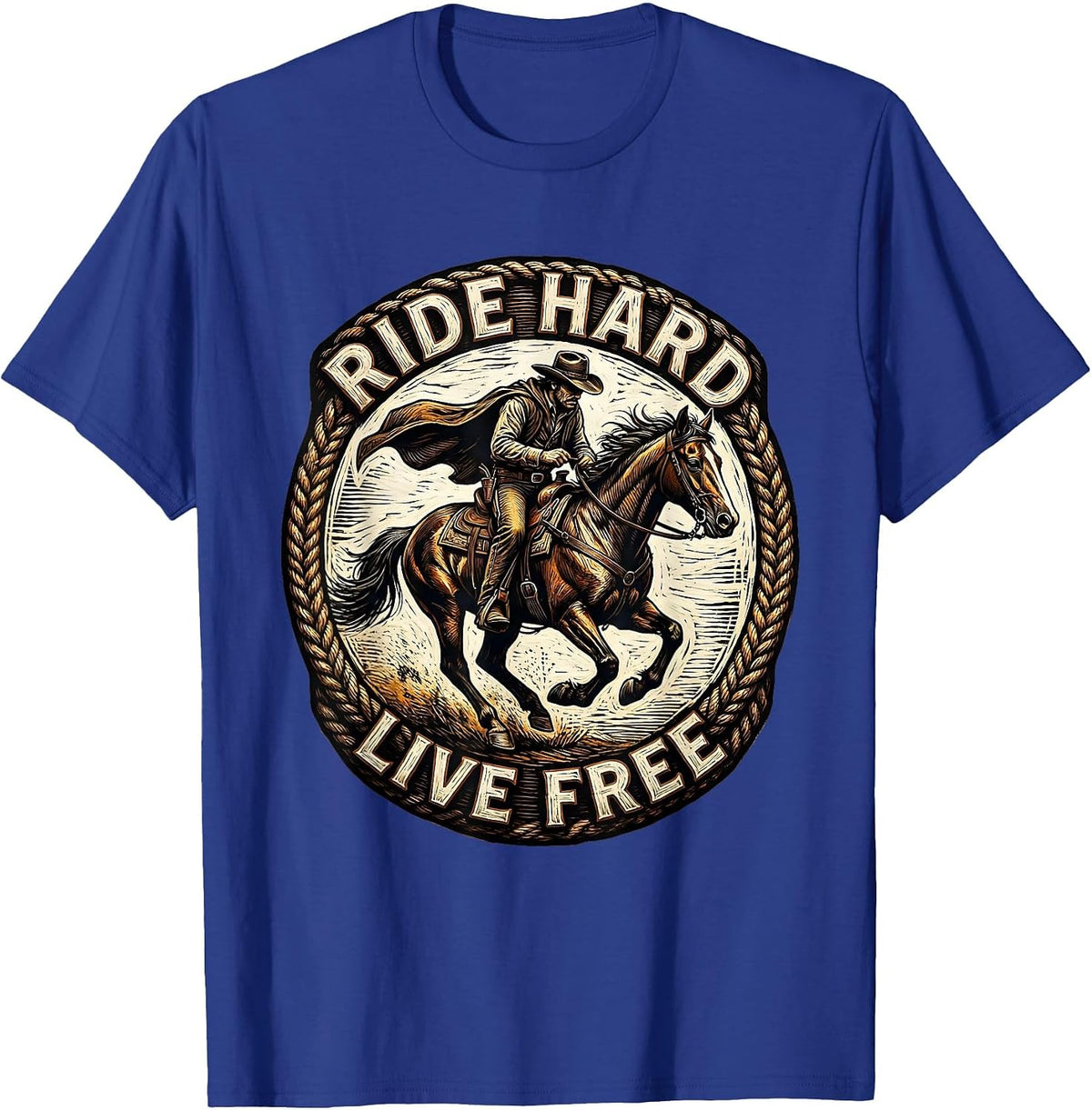 Ride Hard Live Free Cowboy Western Design T-Shirt - Royal Blue