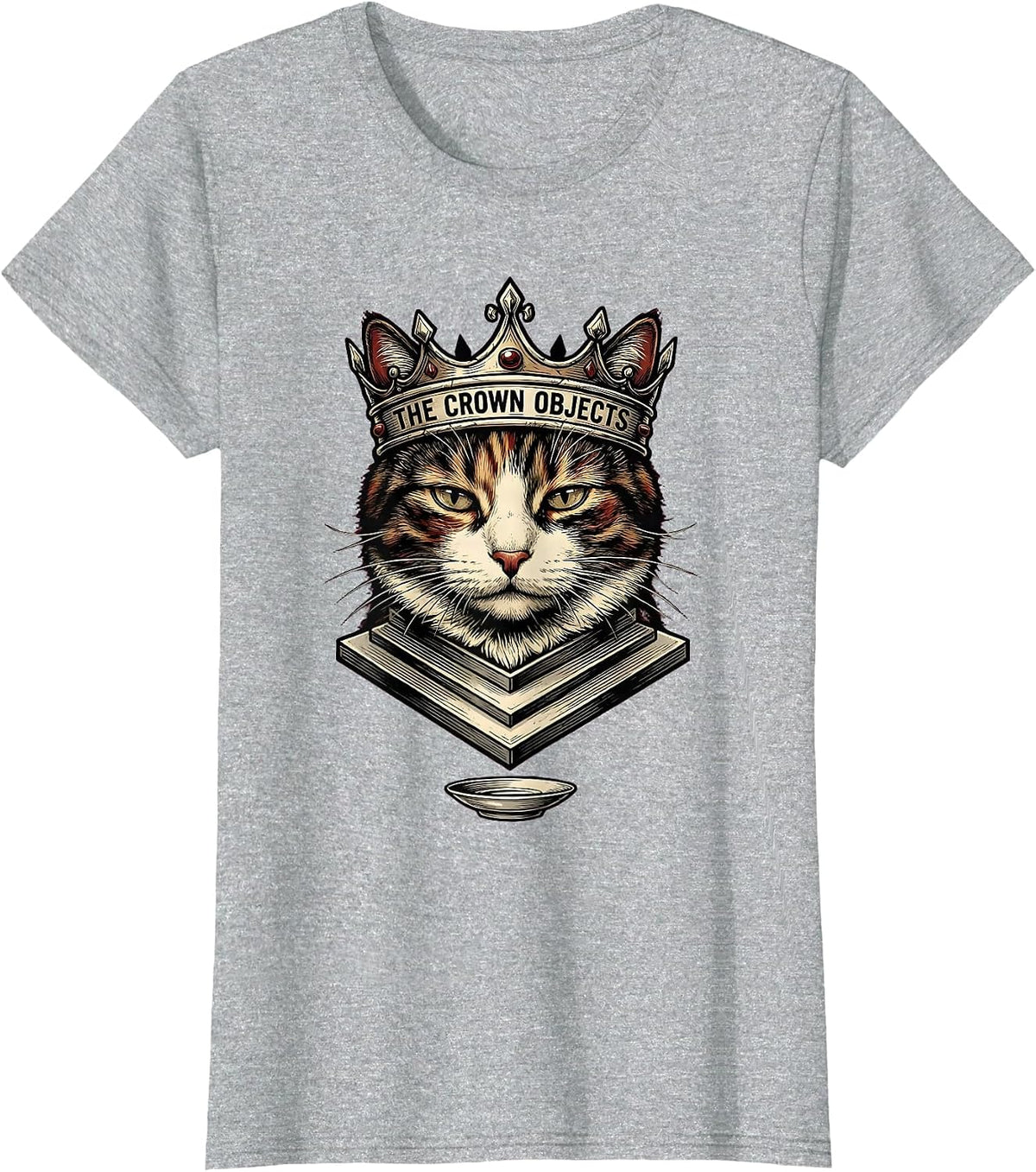 Women's The Crown Objects Tattoo Crowned Cat Meme Humor T-Shirt - Heather Grey