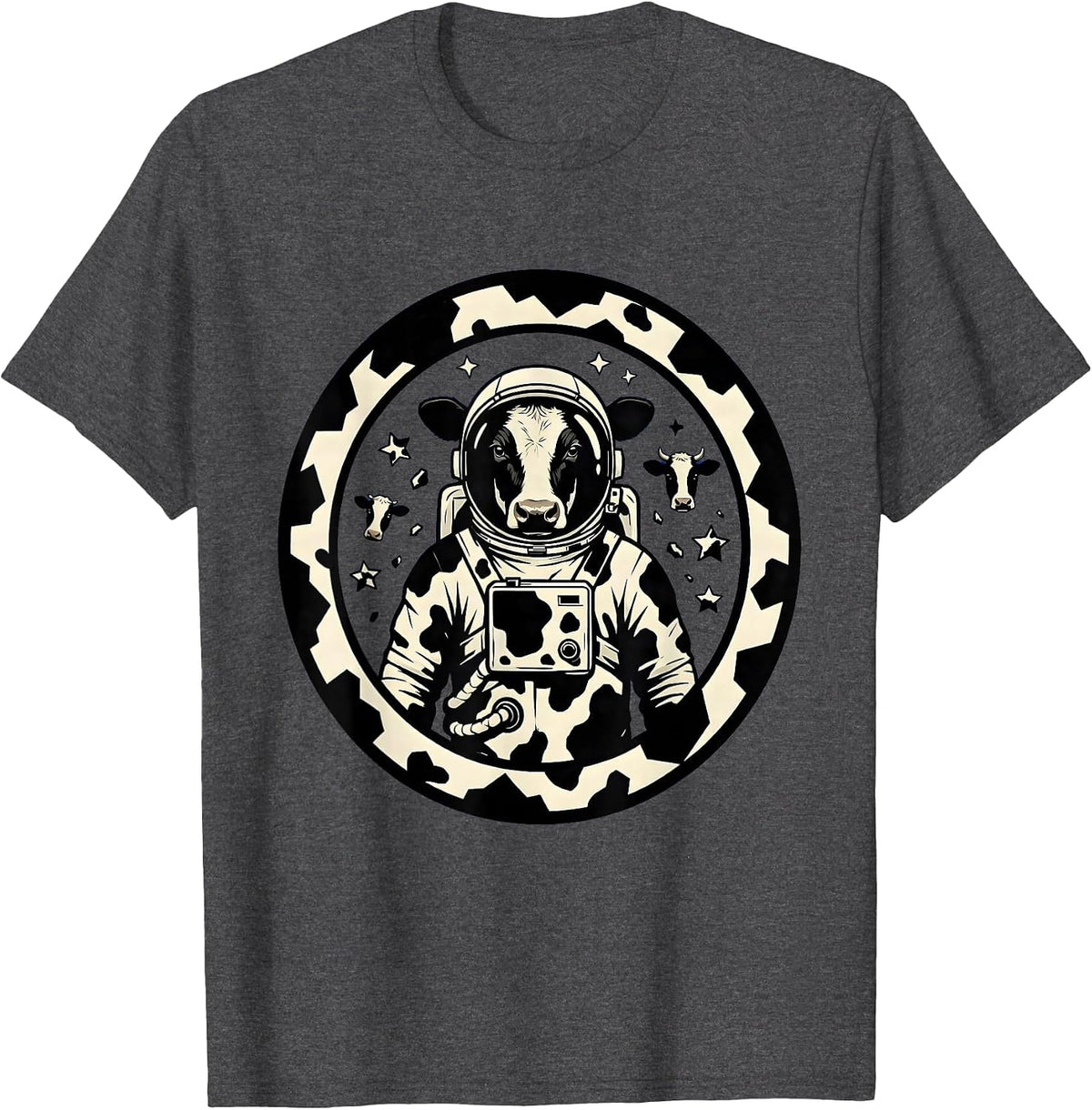 Astronaut Cow Floating in Outer Space T-Shirt - Dark Heather Grey