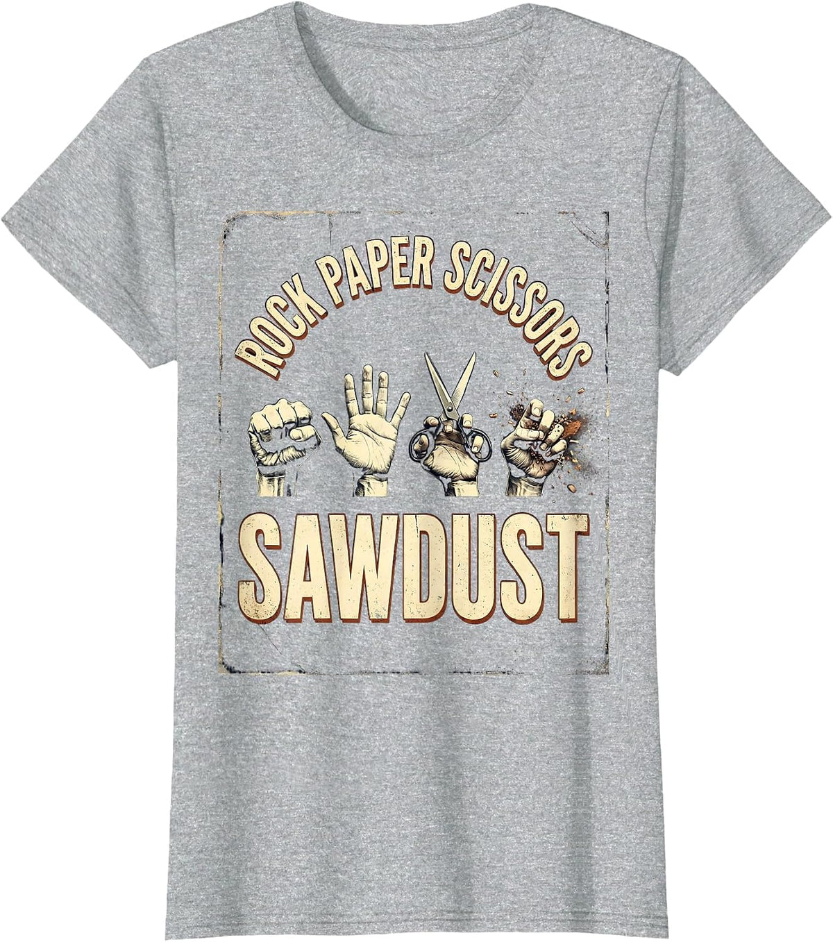Rock Paper Scissors Sawdust Vintage Woodworker Carpenter T-Shirt - Heather Grey