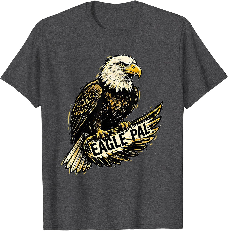 Men's Eagle Pal Playful Bald Eagle Mascot Fan Pride T-Shirt - Dark Heather Grey