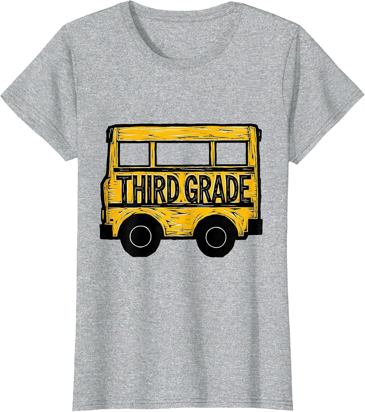 Women's Third Grade Linocut School Bus Teacher Student First Day T-Shirt - Heather Grey