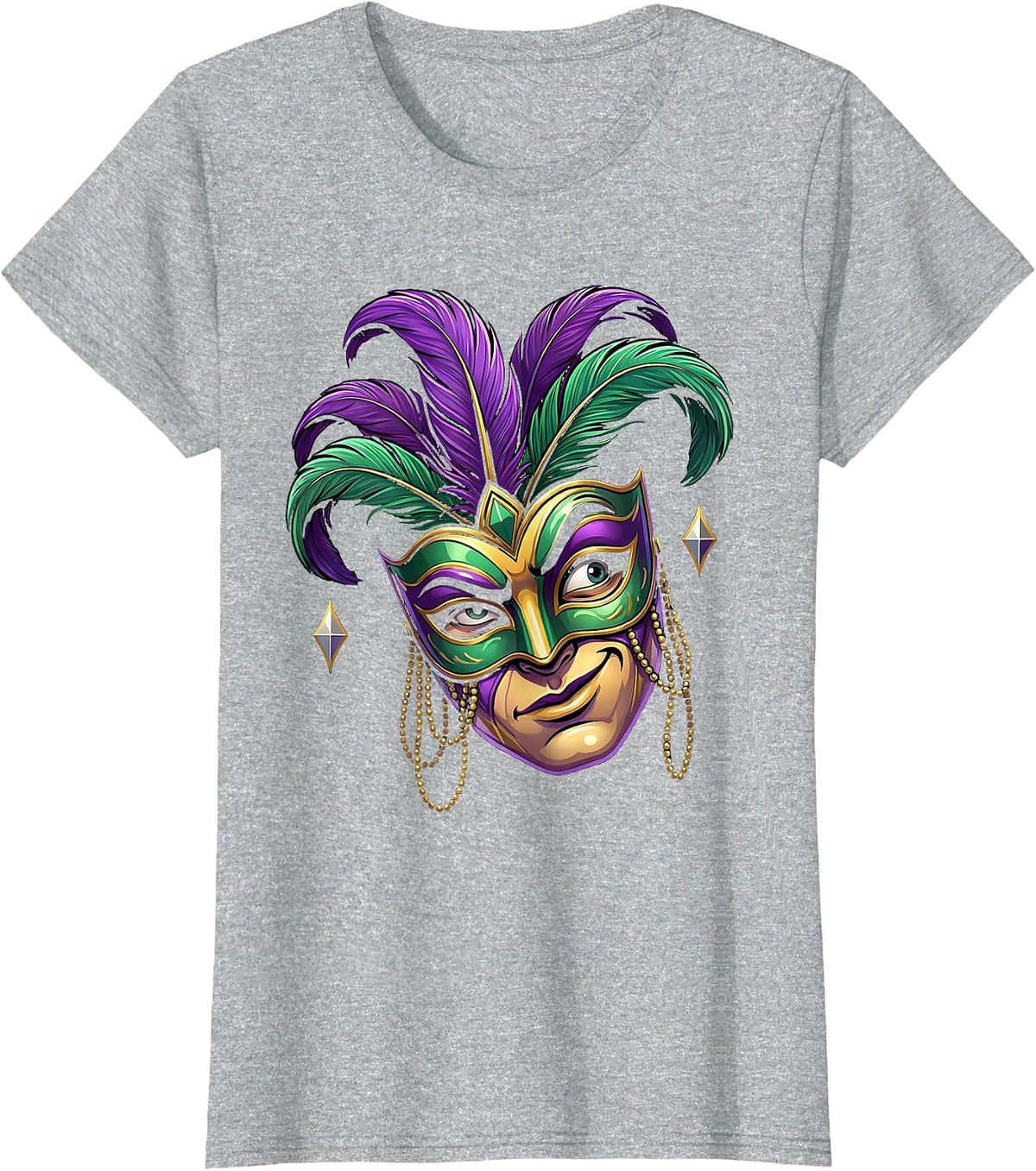 Carnival Mask Cartoon Mardi Gras Party Humor T-Shirt - Heather Grey