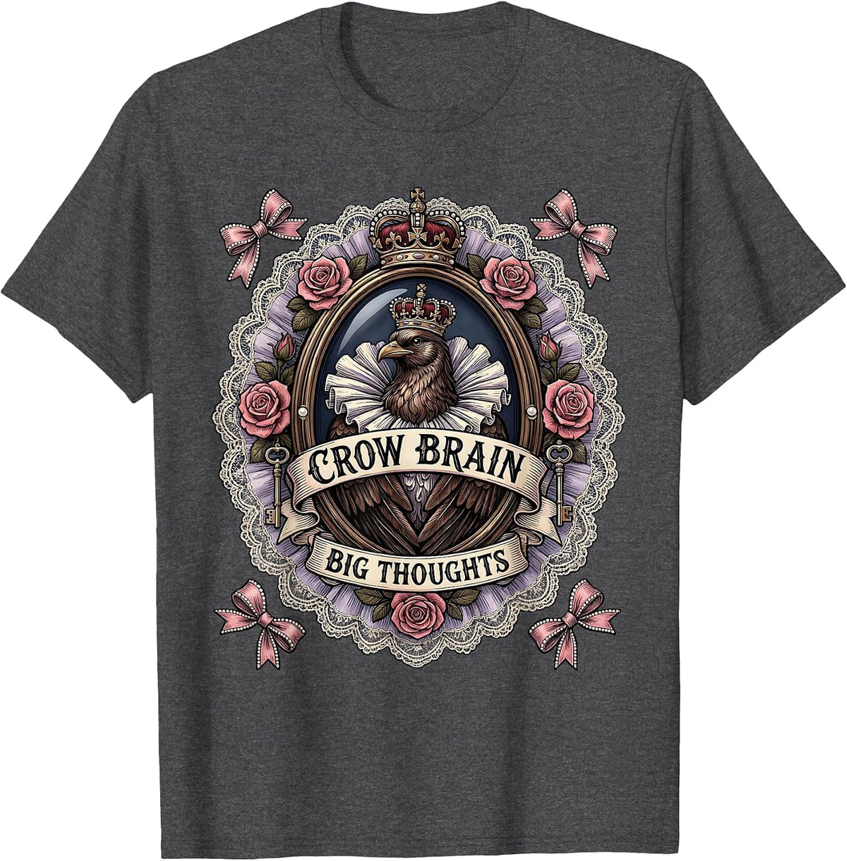 Men's Crow Brain Big Thoughts Funny Crow Design T-Shirt - Dark Heather Grey